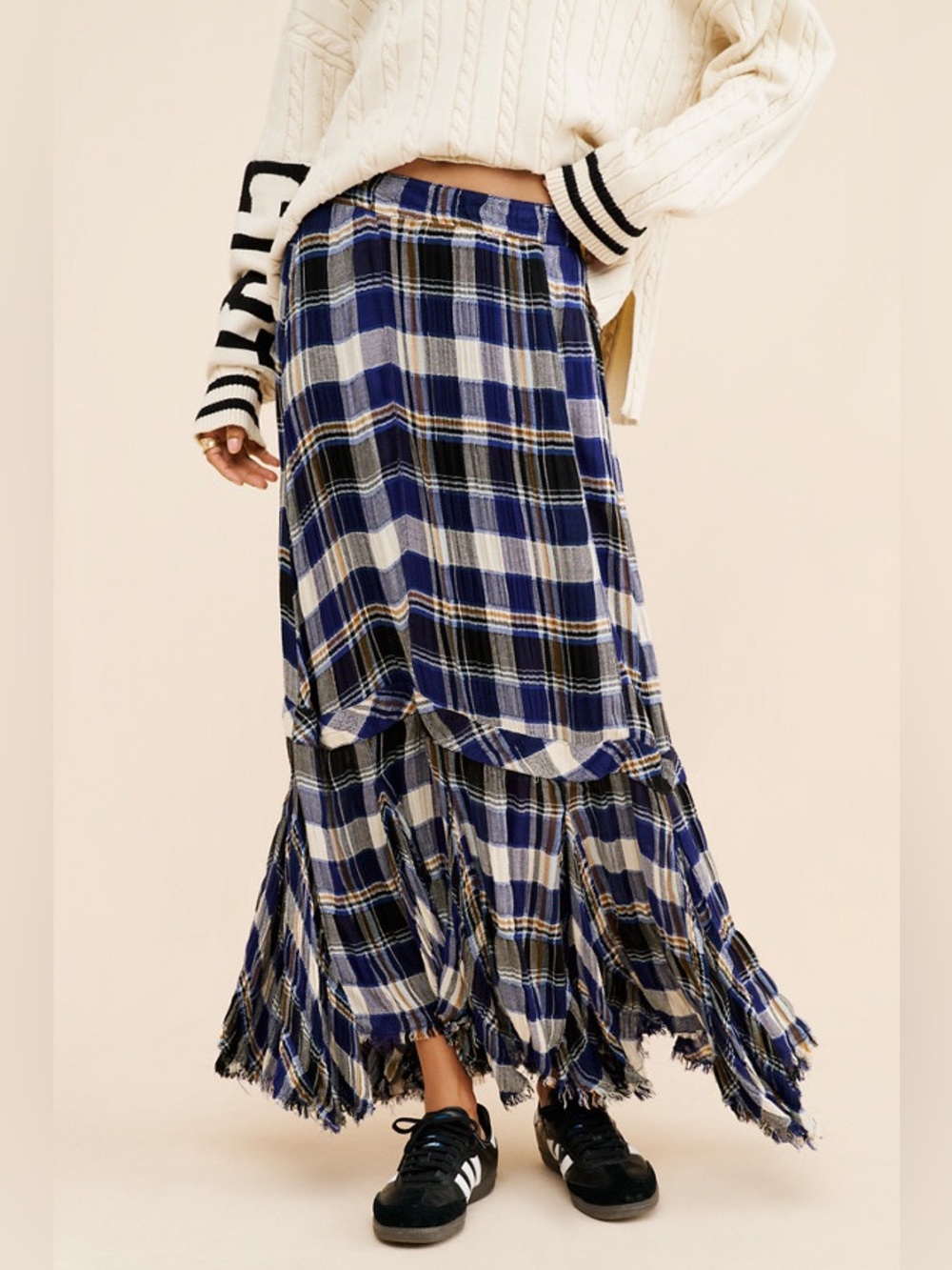 Free People Bordeaux Plaid Maxi Skirt